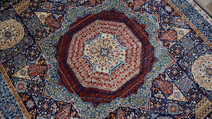 5x7 Ft Turkish Mamluk Area Rug, Blue Medallion Hand Knotted Wool Traditional Carpet, Rugs For Living Room, Bedroom Rug, Dining Table Rug