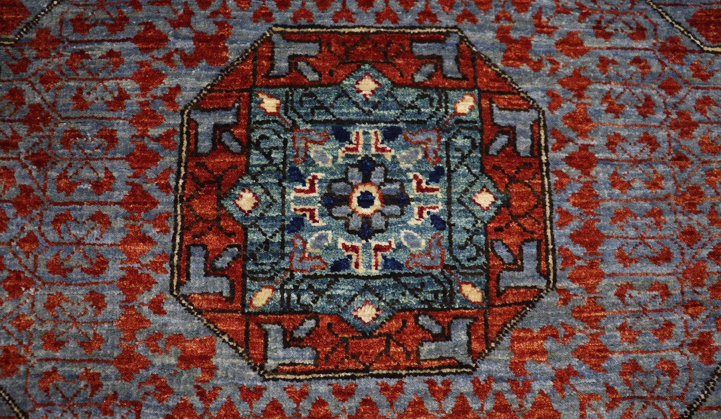 5x7 Ft Mamluk Area Rug, Red Afghan Hand Knotted Wool Traditional Carpet, Rugs For Living Room, Bedroom Rug, Dining Table Rug, Medallion Rug