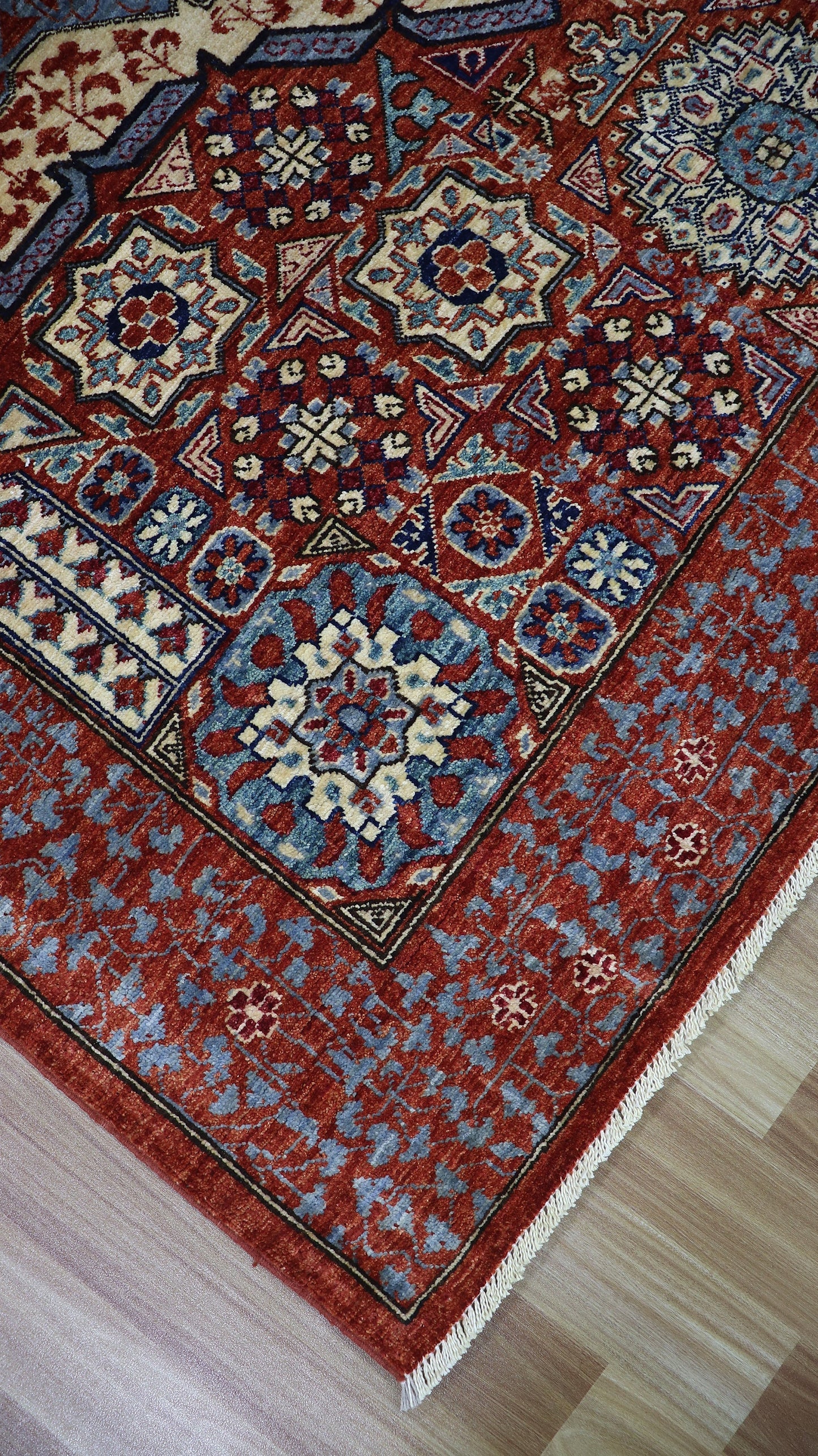 5x7 Ft Mamluk Area Rug, Red Afghan Hand Knotted Wool Traditional Carpet, Rugs For Living Room, Bedroom Rug, Dining Table Rug, Medallion Rug