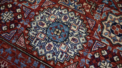 5x7 Ft Mamluk Area Rug, Red Afghan Hand Knotted Wool Traditional Carpet, Rugs For Living Room, Bedroom Rug, Dining Table Rug, Medallion Rug