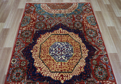 10 Ft Turkish Mamluk Runner Rug, Red Afghan Hand Knotted Wool Traditional Carpet, Rugs For Entryway, Hallway Rug, Kitchen Rug, Medallion Rug