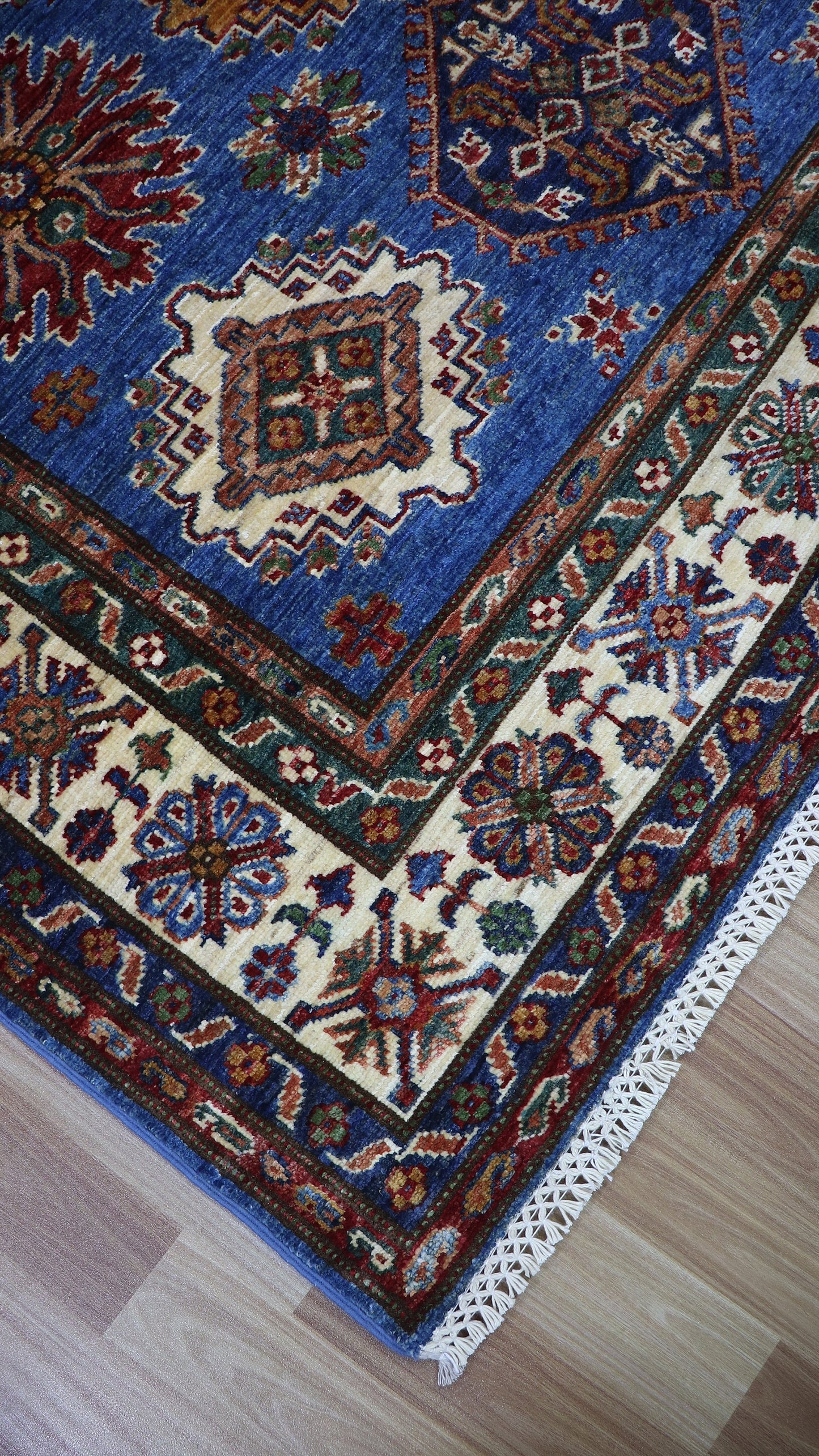 5x7 ft Oriental Area Rug, Blue Afghan Hand Knotted Wool Traditional Carpet, Rugs For Living Room, Bedroom Rug, Dining Table Rug, Kitchen Rug