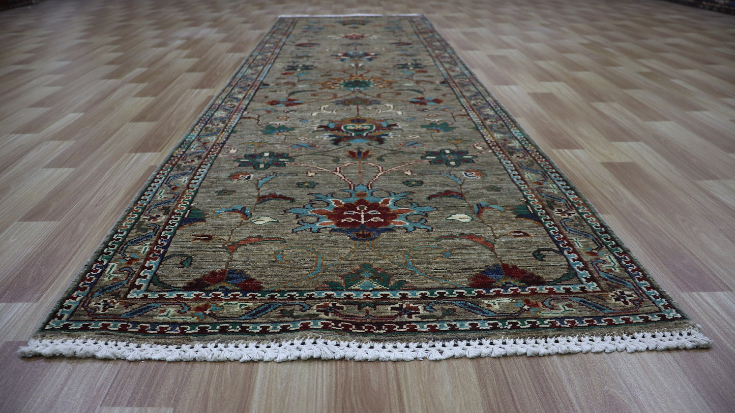 9 Ft Floral Bidjar Runner Rug, Afghan Hand Knotted Wool Traditional Rectangle Carpet, Entryway Rug, Hallway Rug, Kitchen Rug, Foyer Rug