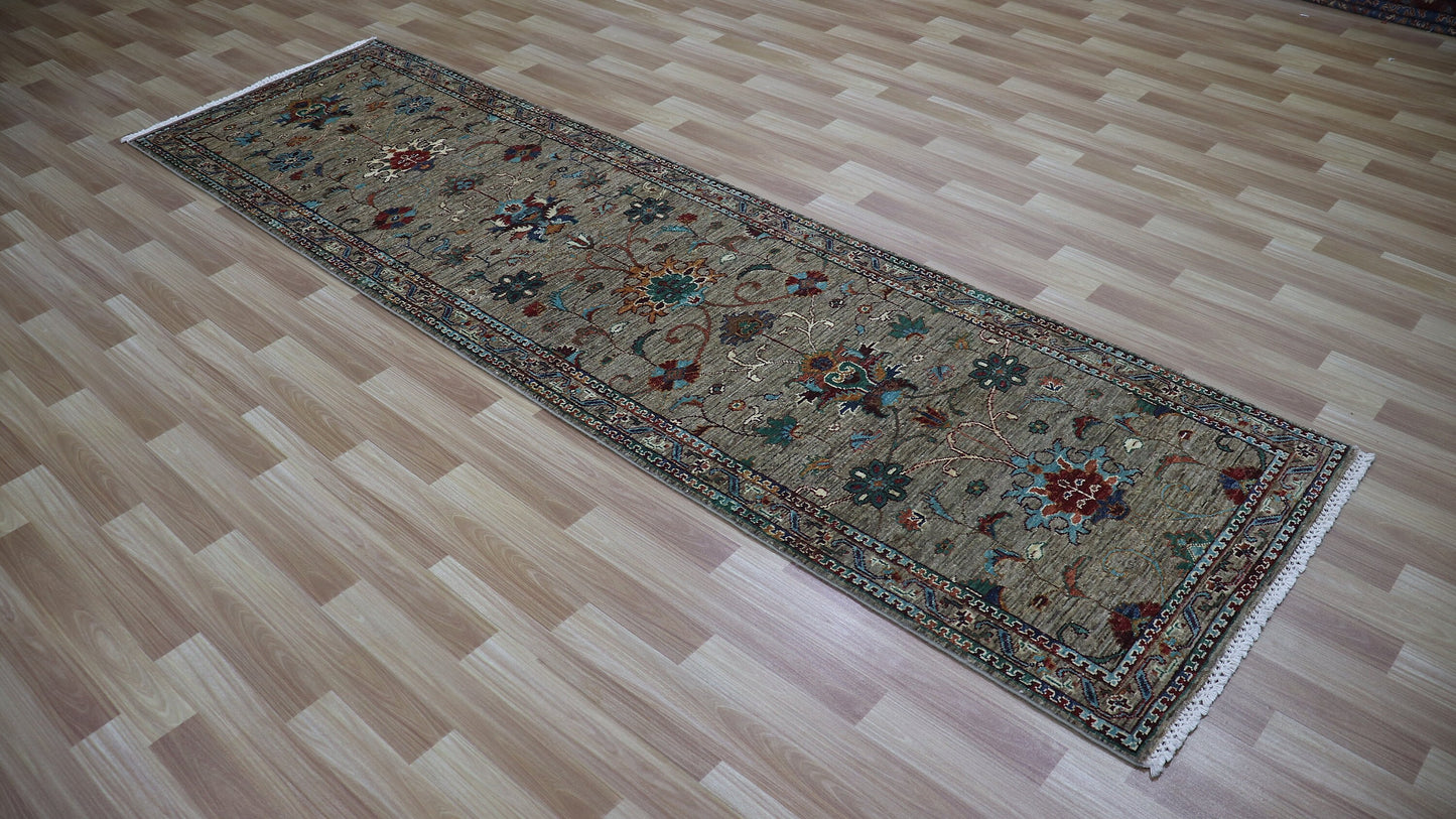 9 Ft Floral Bidjar Runner Rug, Afghan Hand Knotted Wool Traditional Rectangle Carpet, Entryway Rug, Hallway Rug, Kitchen Rug, Foyer Rug