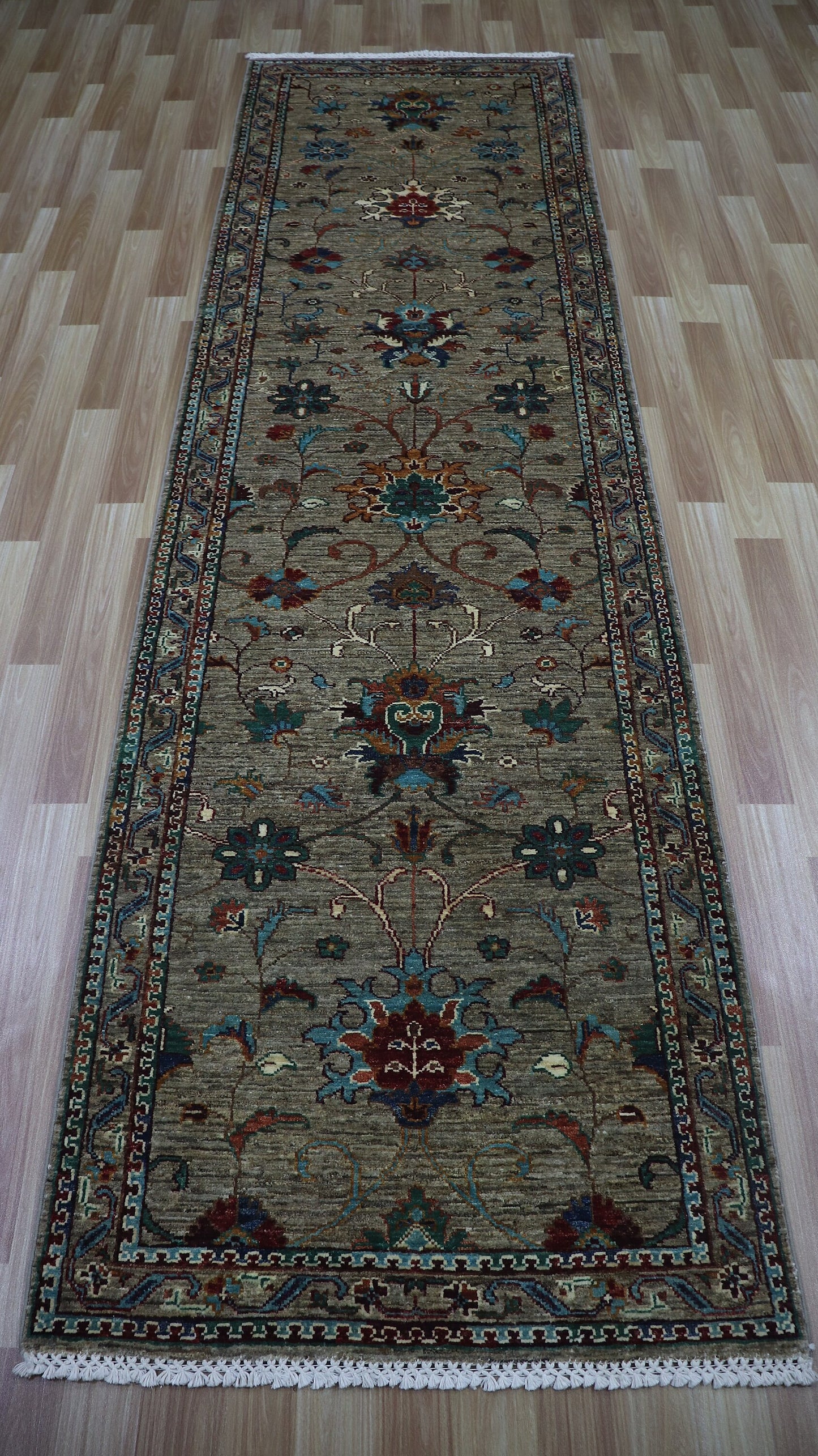 9 Ft Floral Bidjar Runner Rug, Afghan Hand Knotted Wool Traditional Rectangle Carpet, Entryway Rug, Hallway Rug, Kitchen Rug, Foyer Rug