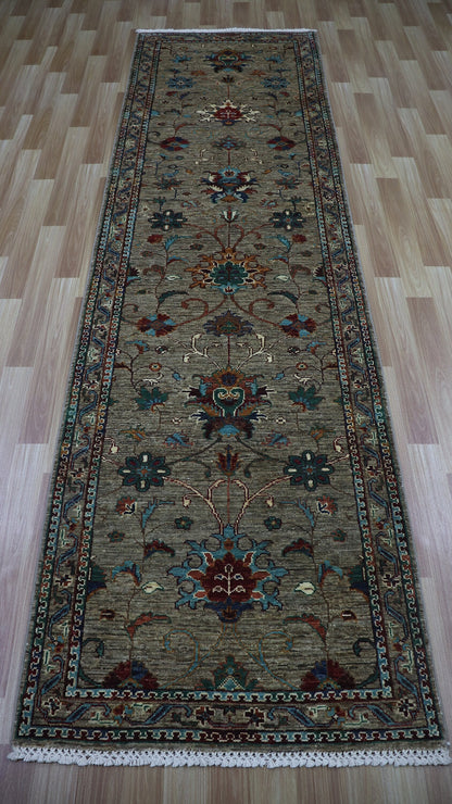 9 Ft Floral Bidjar Runner Rug, Afghan Hand Knotted Wool Traditional Rectangle Carpet, Entryway Rug, Hallway Rug, Kitchen Rug, Foyer Rug