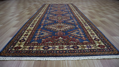 8 Ft Oriental Kazak Runner Rug, Afghan Hand Knotted Wool Traditional Rectangle Carpet, Entryway Rug, Hallway Rug, Kitchen Rug, Foyer Rug