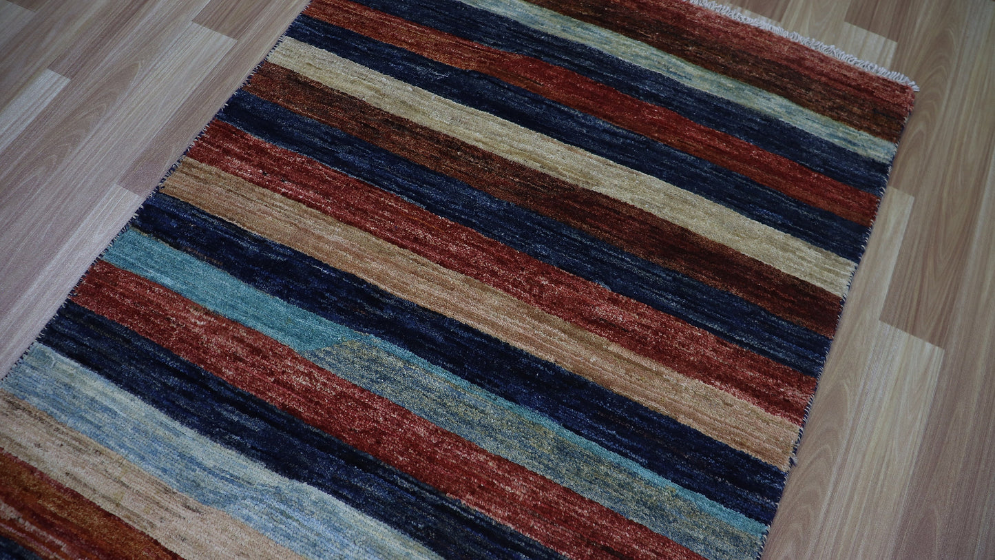 9 Ft Striped Runner Rug, Colorful Afghan Hand Knotted Wool Traditional Rectangle Carpet, Entryway Rug, Hallway Rug, Kitchen Rug, Foyer Rug