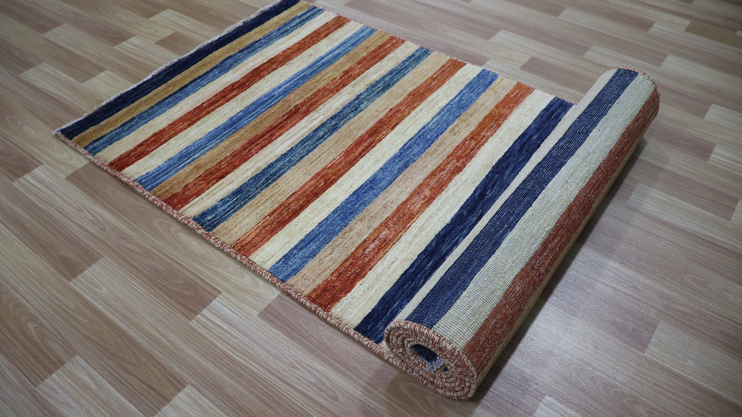 10 Ft Striped Gabbeh Runner Rug, Afghan Hand Knotted Wool Traditional Rectangle Carpet, Entryway Rug, Hallway Rug, Kitchen Rug, Foyer Rug