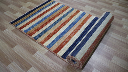 10 Ft Striped Gabbeh Runner Rug, Afghan Hand Knotted Wool Traditional Rectangle Carpet, Entryway Rug, Hallway Rug, Kitchen Rug, Foyer Rug