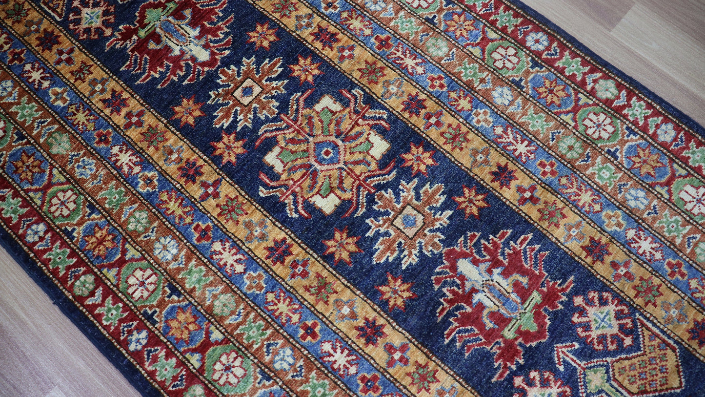 10 Ft Oriental Kazak Runner Rug, Afghan Hand Knotted Wool Traditional Rectangle Carpet, Entryway Rug, Hallway Rug, Kitchen Rug, Foyer Rug