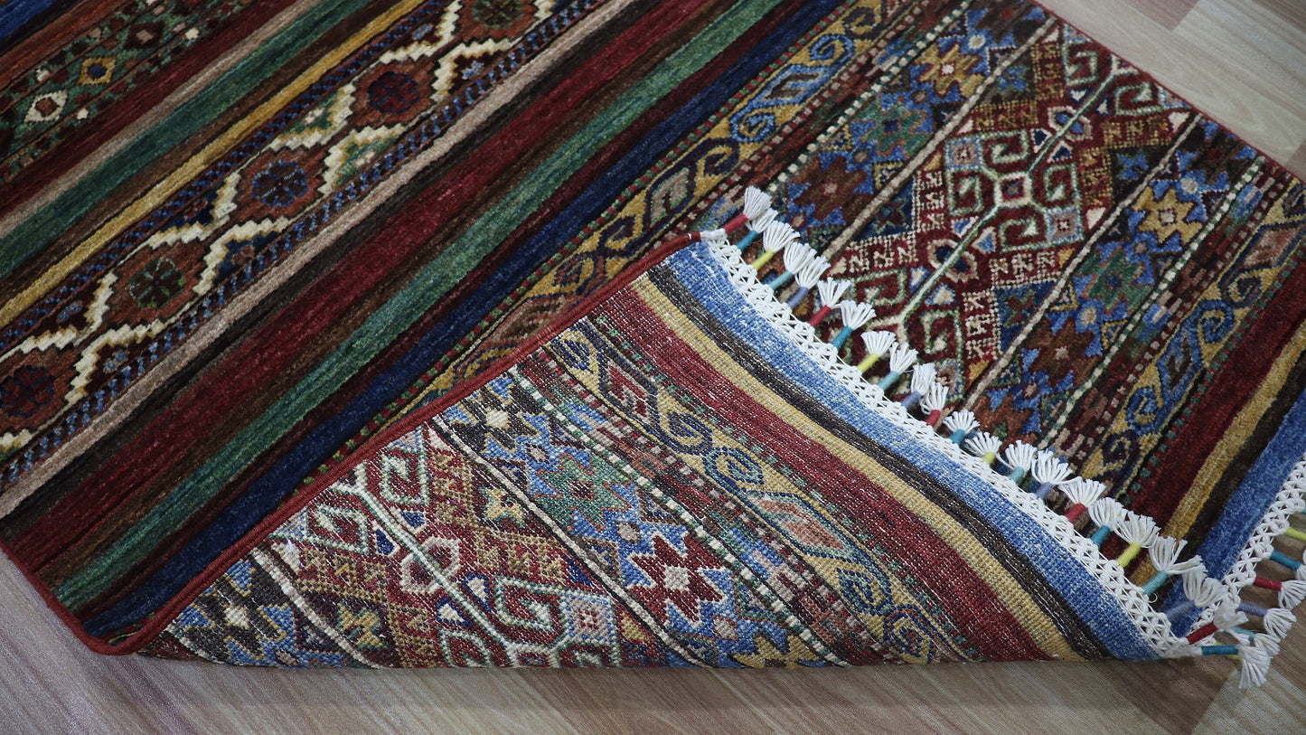 10 Ft Oriental Runner Rug, Afghan Hand Knotted Wool Striped Rectangle Carpet, Entryway Rug, Hallway Rug, Kitchen Rug, Foyer Rug, Stair Rug