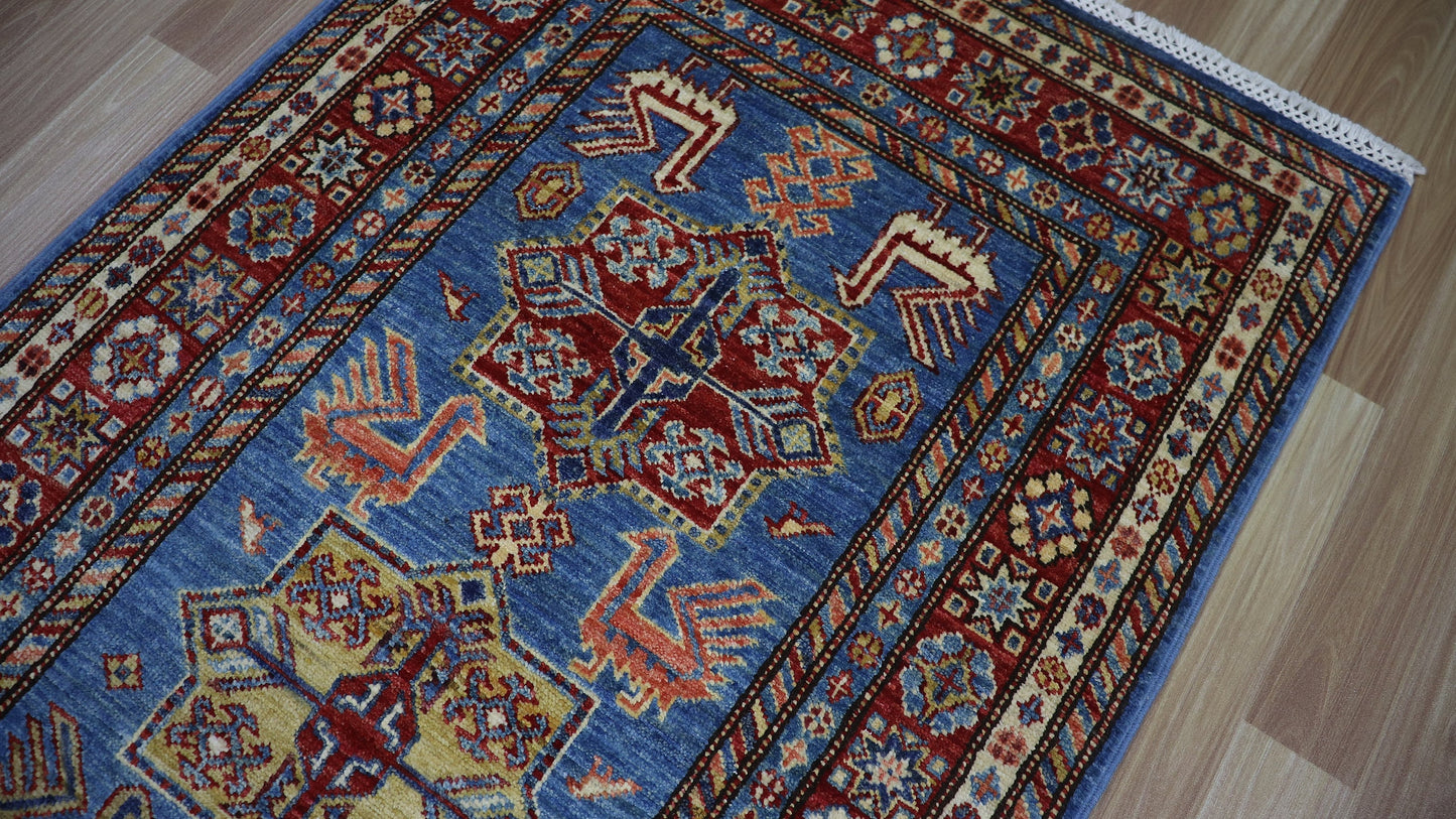 10 Ft Oriental Runner Rug, Blue Red Afghan Hand Knotted Wool Traditional Rectangle Carpet, Entryway Rug, Hallway Rug, Kitchen Rug, Foyer Rug