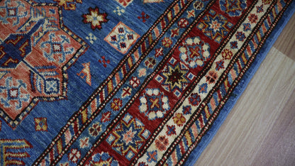 10 Ft Oriental Runner Rug, Blue Red Afghan Hand Knotted Wool Traditional Rectangle Carpet, Entryway Rug, Hallway Rug, Kitchen Rug, Foyer Rug