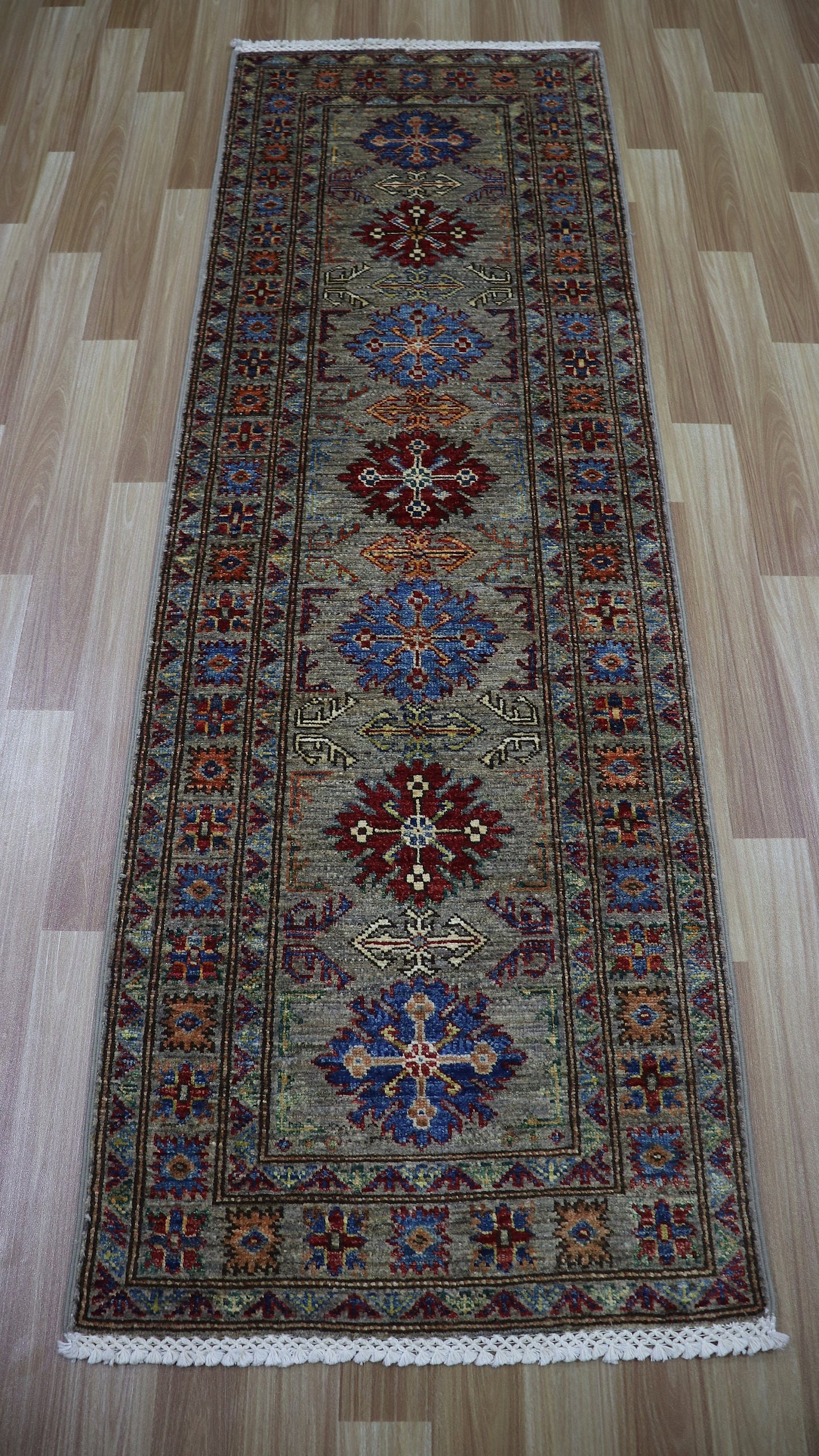 6 Ft Oriental Kazak Runner Rug, Afghan Hand Knotted Wool Traditional Rectangle Carpet, Entryway Rug, Hallway Rug, Kitchen Rug, Foyer Rug