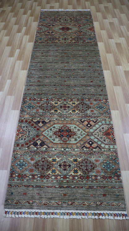 10 Ft Hand Knotted Wool Runner Rug, Afghan Traditional Rectangle Runner Carpet, Entryway Rug, Hallway Rug, Kitchen Rug, Foyer Rug, Stair Rug