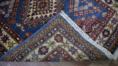 8 Ft Oriental Runner Rug, Blue Afghan Hand Knotted Wool Traditional Rectangle Carpet, Entryway Rug, Hallway Rug, Kitchen Rug, Foyer Rug