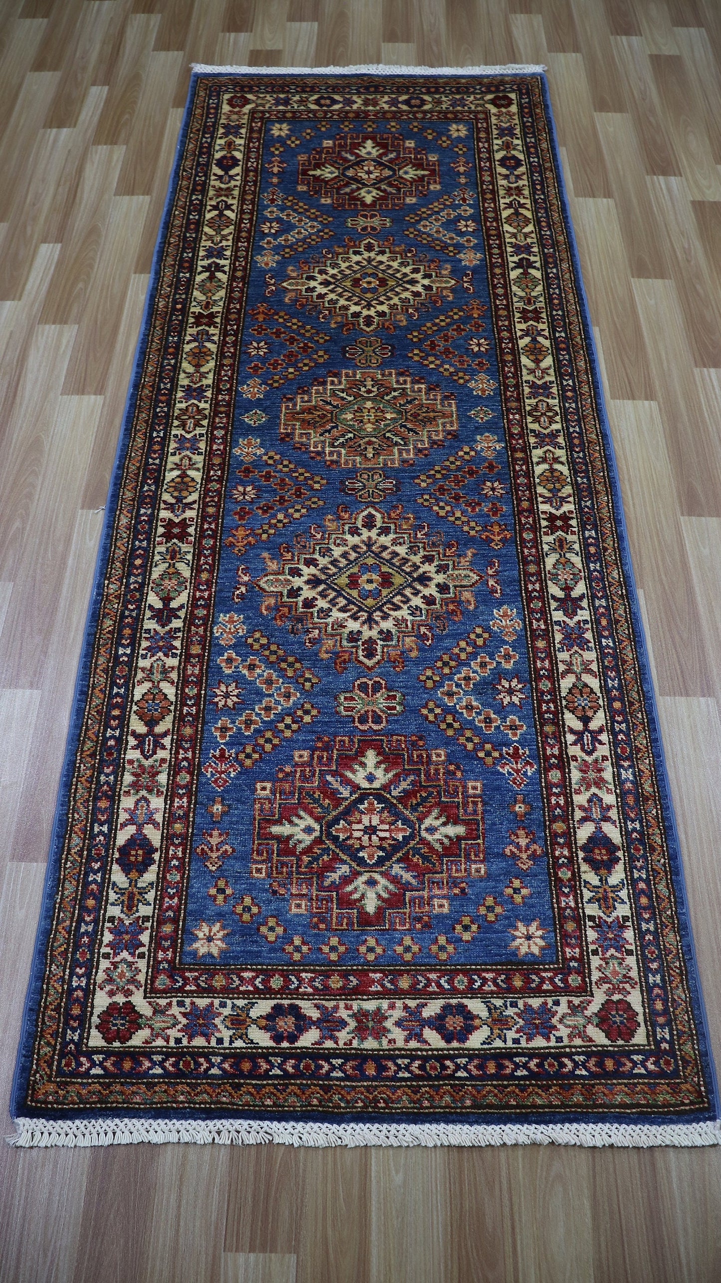 10 Ft Oriental Runner Rug, Blue Afghan Hand Knotted Wool Traditional Rectangle Carpet, Entryway Rug, Hallway Rug, Kitchen Rug, Foyer Rug