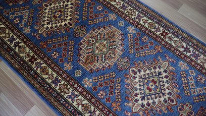 10 Ft Oriental Runner Rug, Blue Afghan Hand Knotted Wool Traditional Rectangle Carpet, Entryway Rug, Hallway Rug, Kitchen Rug, Foyer Rug