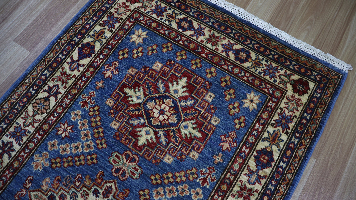 10 Ft Oriental Runner Rug, Blue Afghan Hand Knotted Wool Traditional Rectangle Carpet, Entryway Rug, Hallway Rug, Kitchen Rug, Foyer Rug