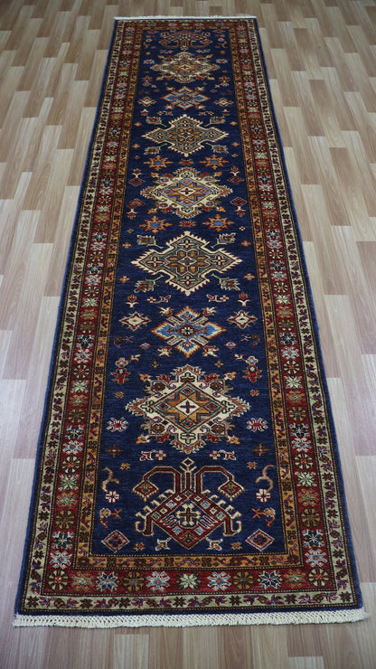 10 Ft Kazak Oriental Runner Rug, Afghan Hand Knotted Wool Traditional Rectangle Carpet, Entryway Rug, Hallway Rug, Kitchen Rug, Foyer Rug