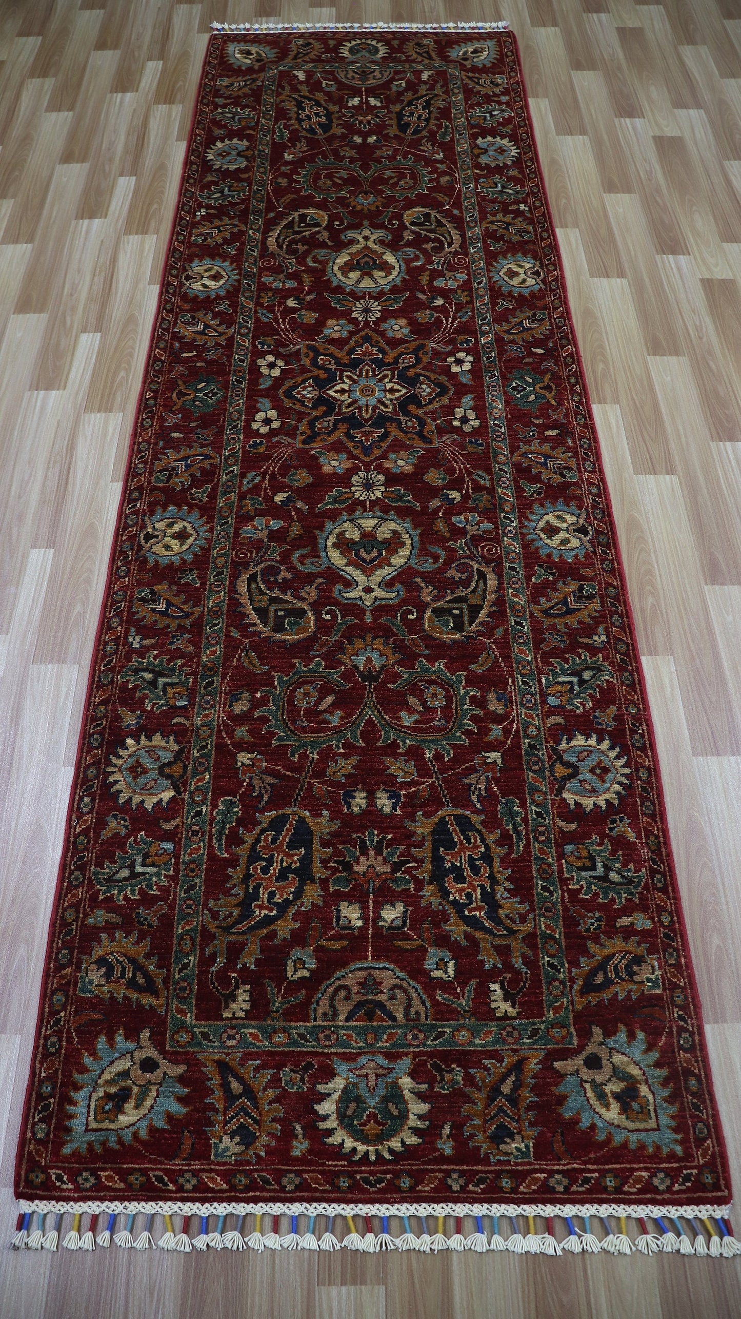 10 Ft Bidjar Floral Runner Rug, Red Afghan Hand Knotted Wool Traditional Rectangle Carpet, Entryway Rug, Hallway Rug, Kitchen Rug, Foyer Rug