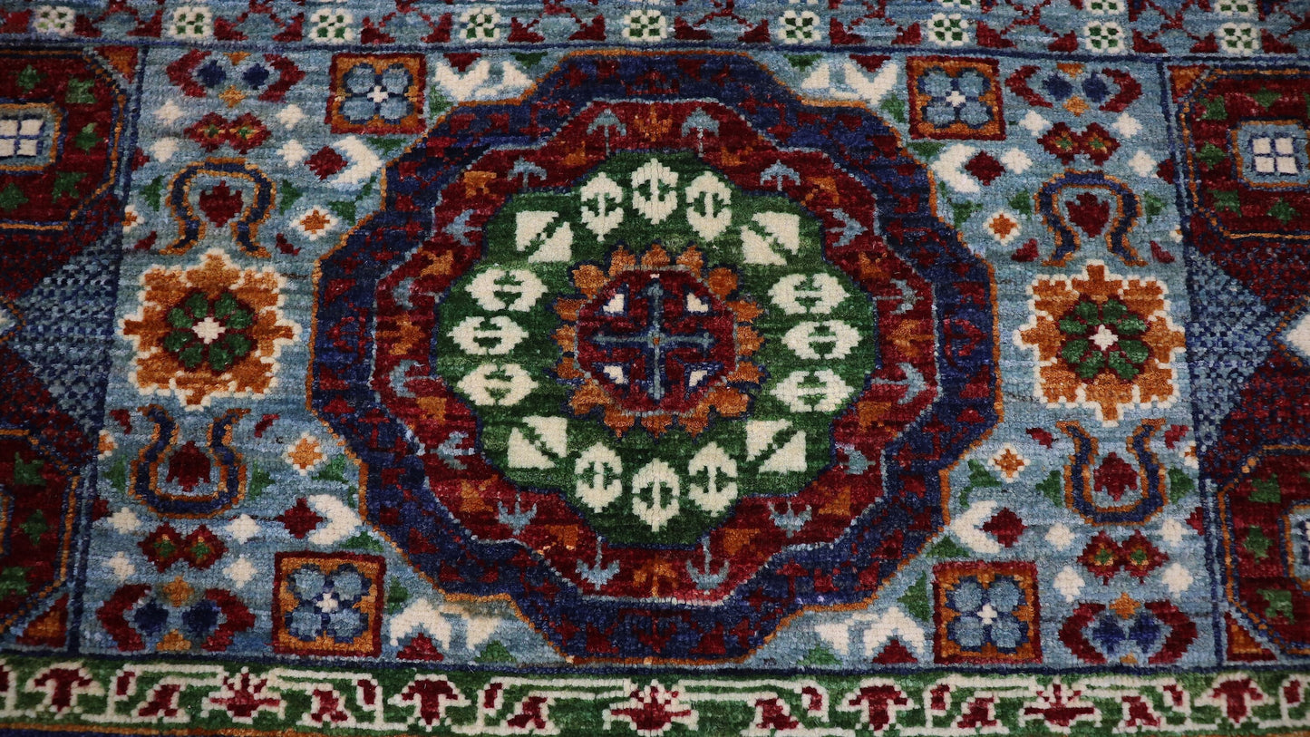 5x7 ft Turkish Mamluk Area Rug, Blue Hand Knotted Wool Traditional Carpet, Rug For Living Room, Bedroom Rug, Dining Table Rug, Medallion Rug