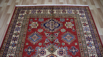 5x7 Ft Kazak Area Rug, Red Afghan Hand Knotted Wool Traditional Carpet, Rugs For Living Room, Bedroom Rug, Kitchen Rug, Oriental Boho Rug