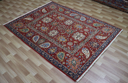 5x7 Ft Red Floral Area Rug, Afghan Hand Knotted Wool Traditional Carpet, Rugs For Living Room, Bedroom Rug, Dining Table Rug, Kitchen Rug