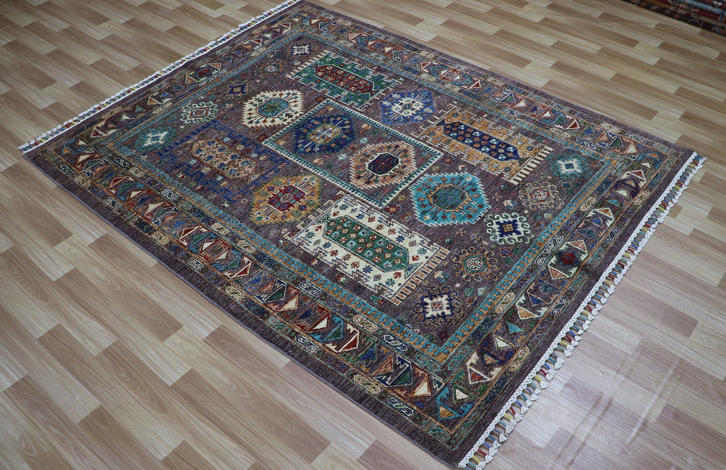 5x7 ft Brown Baluch Area Rug, Afghan Hand Knotted Wool Traditional Carpet, Rug For Living Room, Bedroom Rug, Dining Table Rug, Geometric Rug