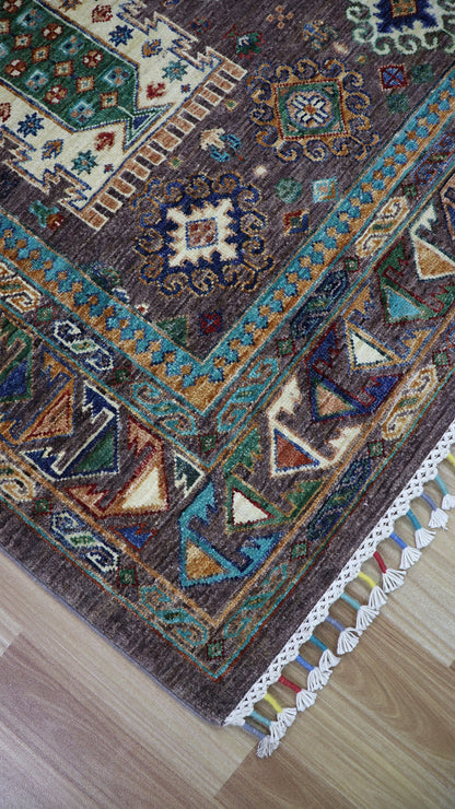 5x7 ft Brown Baluch Area Rug, Afghan Hand Knotted Wool Traditional Carpet, Rug For Living Room, Bedroom Rug, Dining Table Rug, Geometric Rug