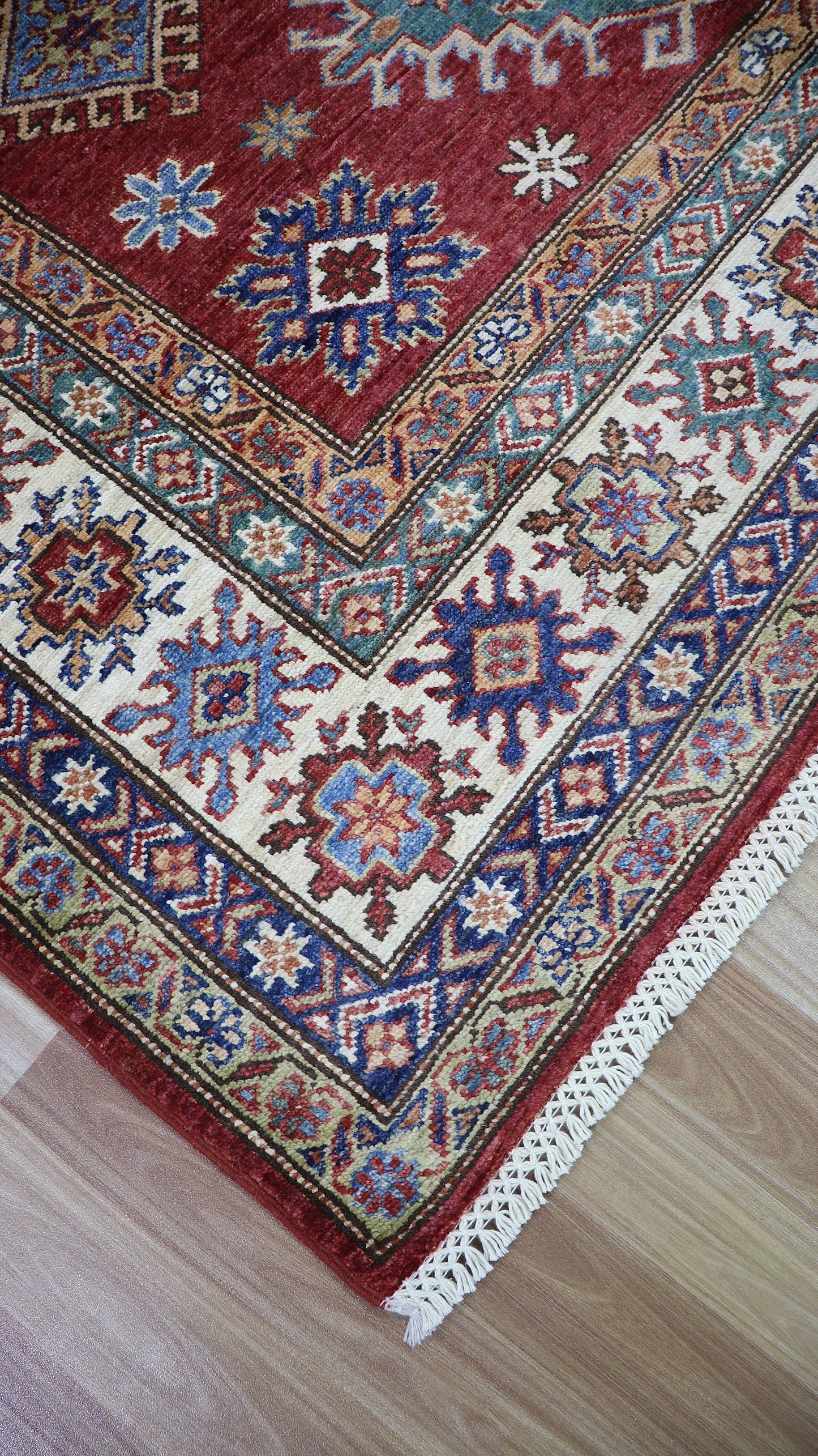 5x7 ft Traditional Kazak Area Rug, Red Afghan Hand Knotted Wool Carpet, Rugs For Living Room, Bedroom Rug, Dining Table Rug, Kitchen Rug