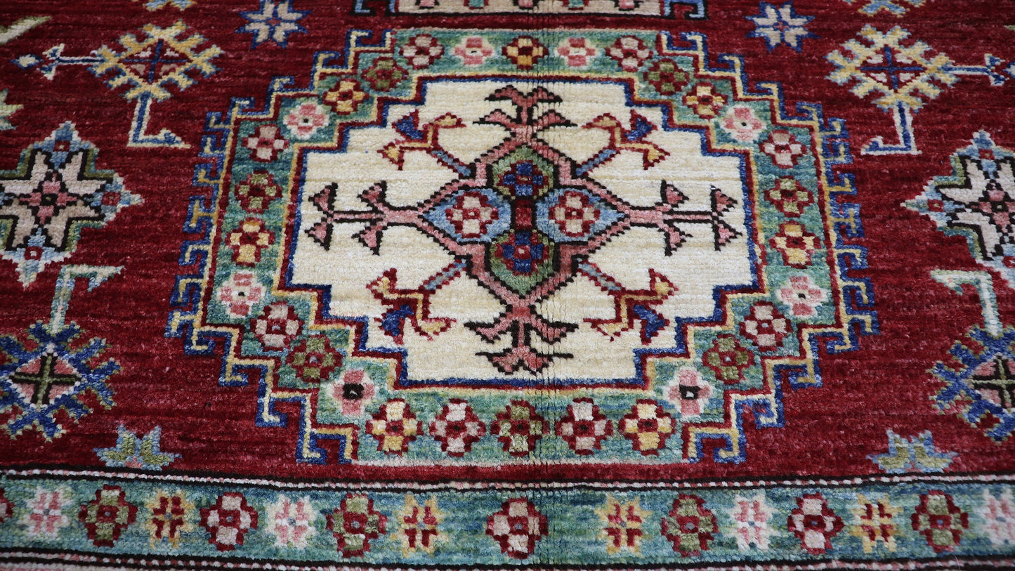 4x6 Ft Oriental Area Rug, Red Afghan Hand Knotted Wool Traditional Carpet, Rugs For Living Room, Bedroom Rug, Kitchen Rug, Geometric Rug