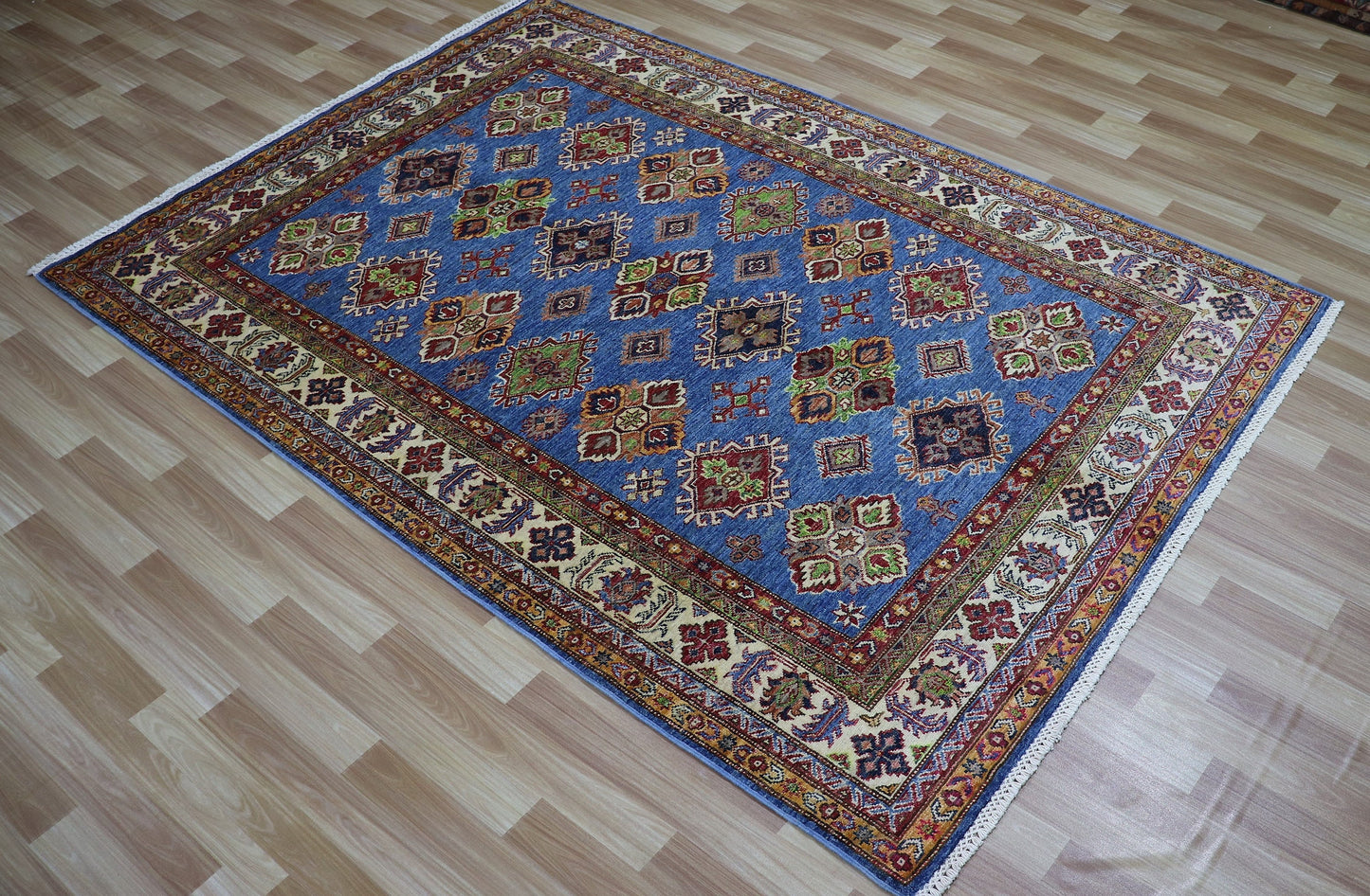 5x7 ft Blue Kazak Area Rug, Afghan Hand Knotted Wool Traditional Carpet, Rugs For Living Room, Bedroom Rug, Dining Table Rug, Handmade Gift