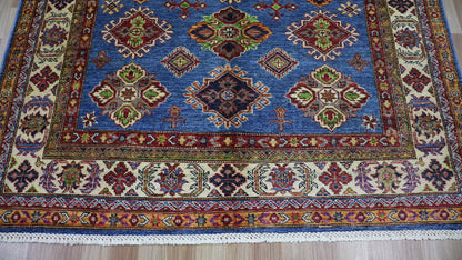 5x7 ft Blue Kazak Area Rug, Afghan Hand Knotted Wool Traditional Carpet, Rugs For Living Room, Bedroom Rug, Dining Table Rug, Handmade Gift