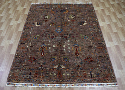 5x7 ft Bidjar Area Rug, Brown Afghan Hand Knotted Wool Traditional Carpet, Rugs For Living Room, Bedroom Rug, Dining Table Rug, Kitchen Rug