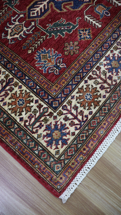 5x7 ft Oriental Area Rug, Red Afghan Hand Knotted Wool Traditional Carpet, Rugs For Living Room, Bedroom Rug, Dining Table Rug, Kitchen Rug