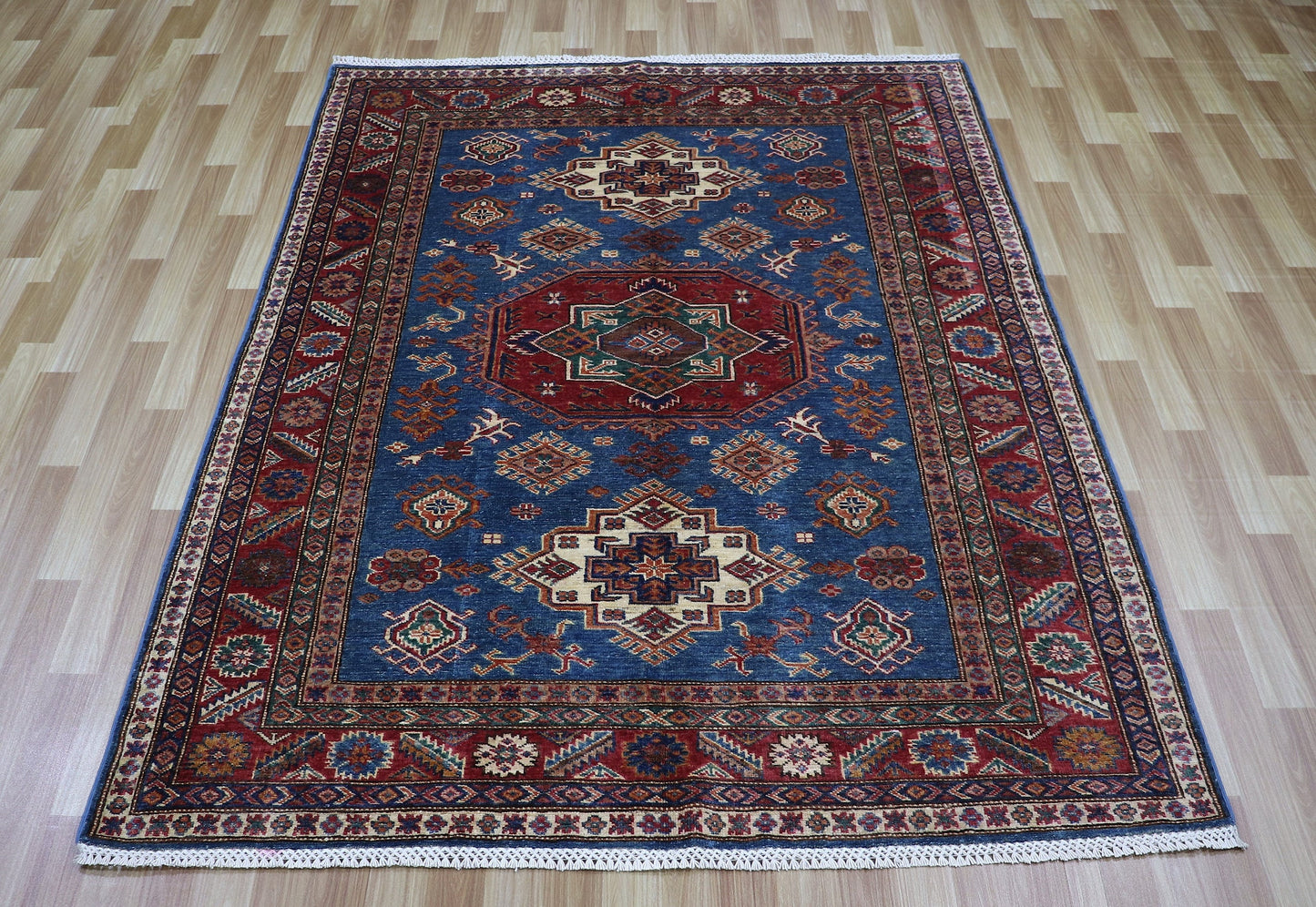 5x7 ft Blue Traditional Area Rug, Afghan Hand Knotted Wool Medallion Carpet, Rugs For Living Room, Bedroom Rug, Kitchen Rug, Oriental Rug