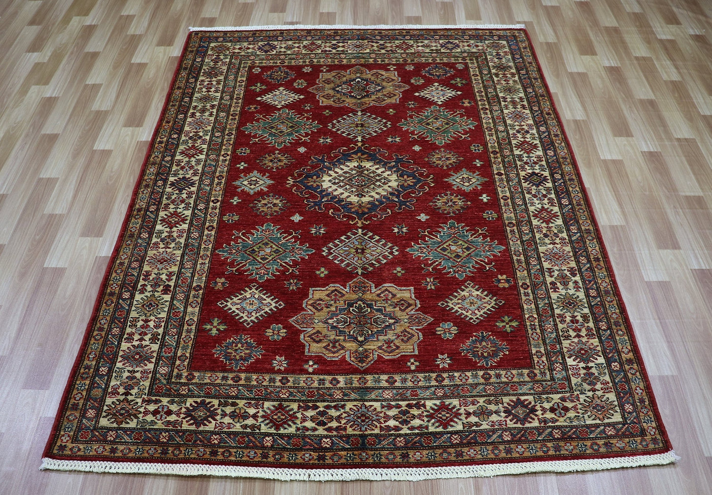 5x7 ft Red Kazak Area Rug, Afghan Hand Knotted Wool Traditional Carpet, Rugs For Living Room, Bedroom Rug, Dining Table Rug, Kitchen Rug