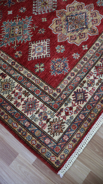 5x7 ft Red Kazak Area Rug, Afghan Hand Knotted Wool Traditional Carpet, Rugs For Living Room, Bedroom Rug, Dining Table Rug, Kitchen Rug