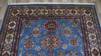 5x7 ft Blue Kazak Area Rug, Afghan Hand Knotted Wool Traditional Carpet, Rugs For Living Room, Bedroom Rug, Dining Table Rug, Kids Room Rug