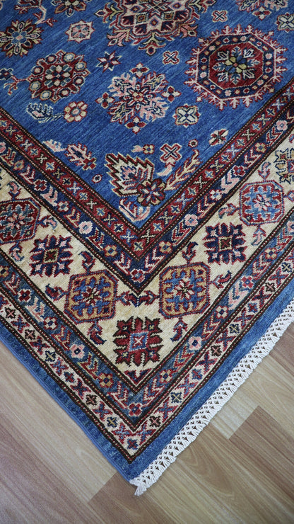 5x7 ft Blue Kazak Area Rug, Afghan Hand Knotted Wool Traditional Carpet, Rugs For Living Room, Bedroom Rug, Dining Table Rug, Kids Room Rug