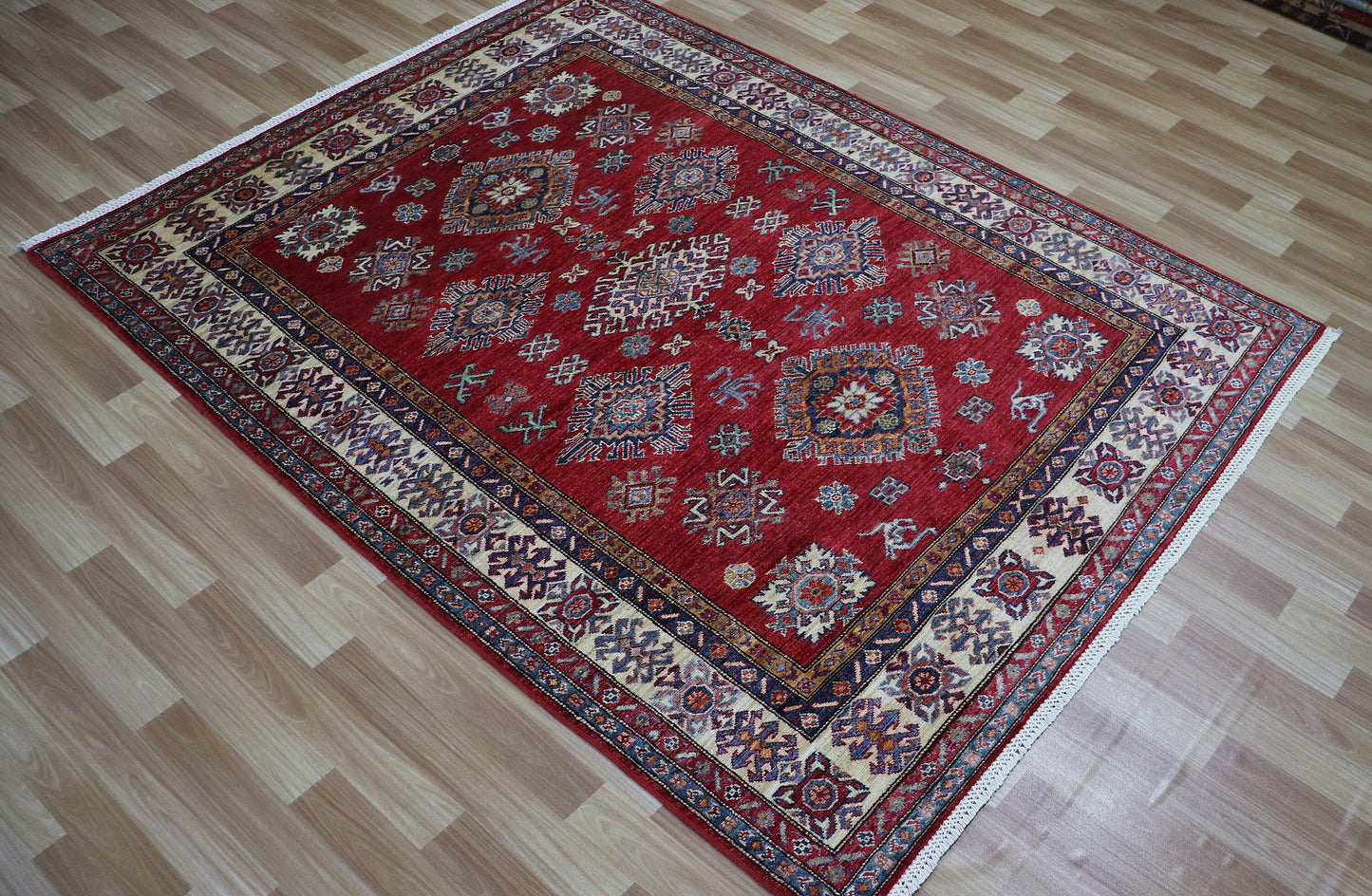 5x7 ft Red Oriental Area Rug, Afghan Hand Knotted Wool Traditional Carpet, Rugs For Living Room, Bedroom Rug, Dining Table Rug, Kitchen Rug