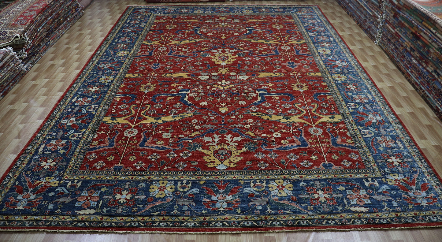 12x18 Ft Persian Style Bidjar Large Area Rug, Red Hand Knotted Wool Traditional Rectangle Carpet, Rugs For Living Room, Dining Table Rug