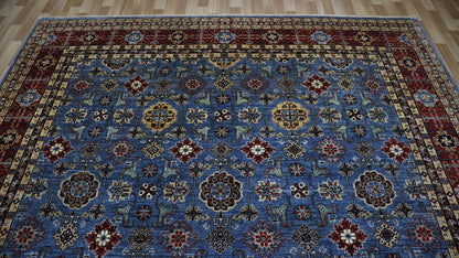 9x12 Ft Blue Floral Large Area Rug, Afghan Hand Knotted Wool Traditional Rectangle Carpet, Living Room Rug, Bedroom Rug, Dining Table Rug