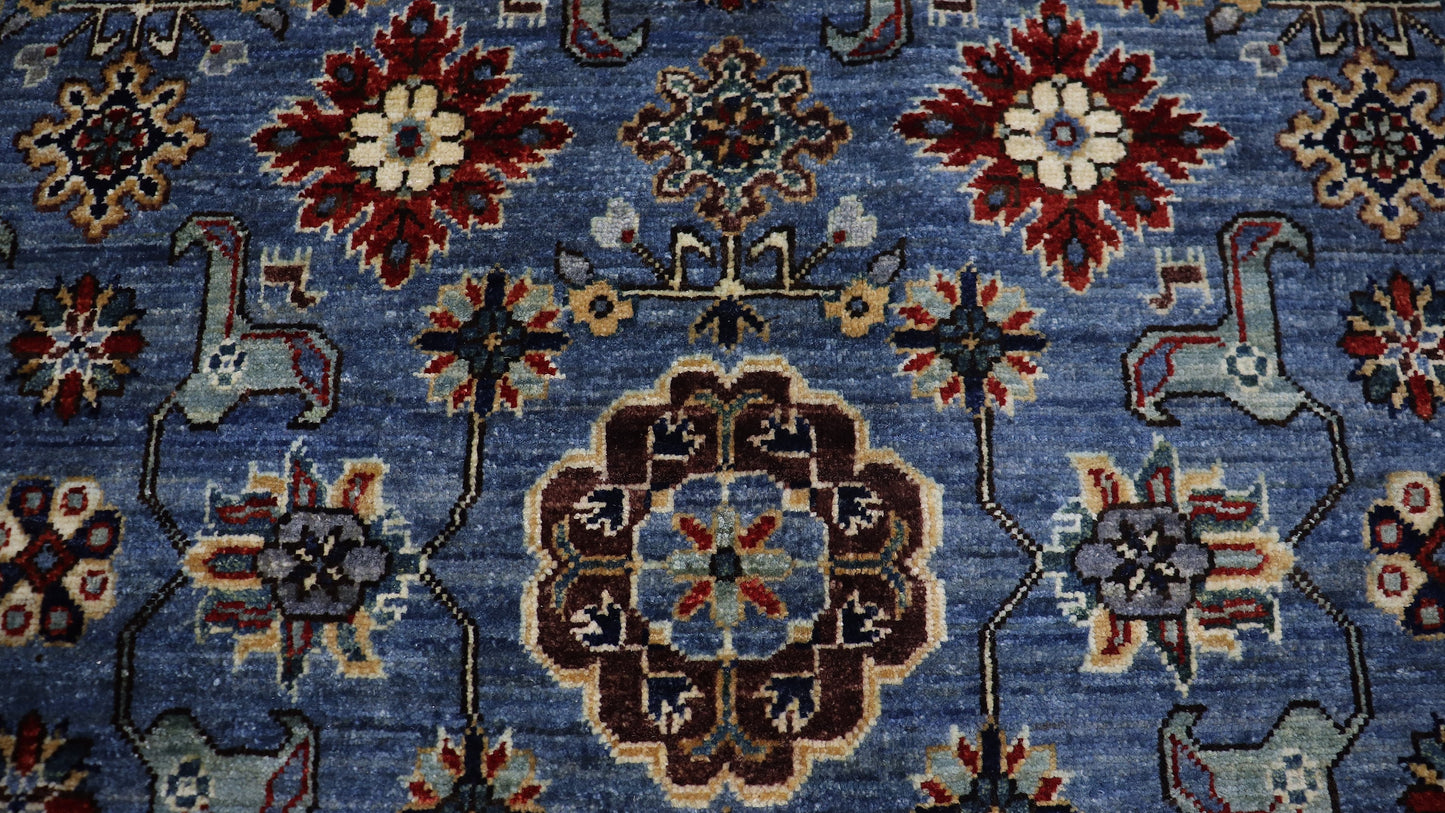 9x12 Ft Blue Floral Large Area Rug, Afghan Hand Knotted Wool Traditional Rectangle Carpet, Living Room Rug, Bedroom Rug, Dining Table Rug