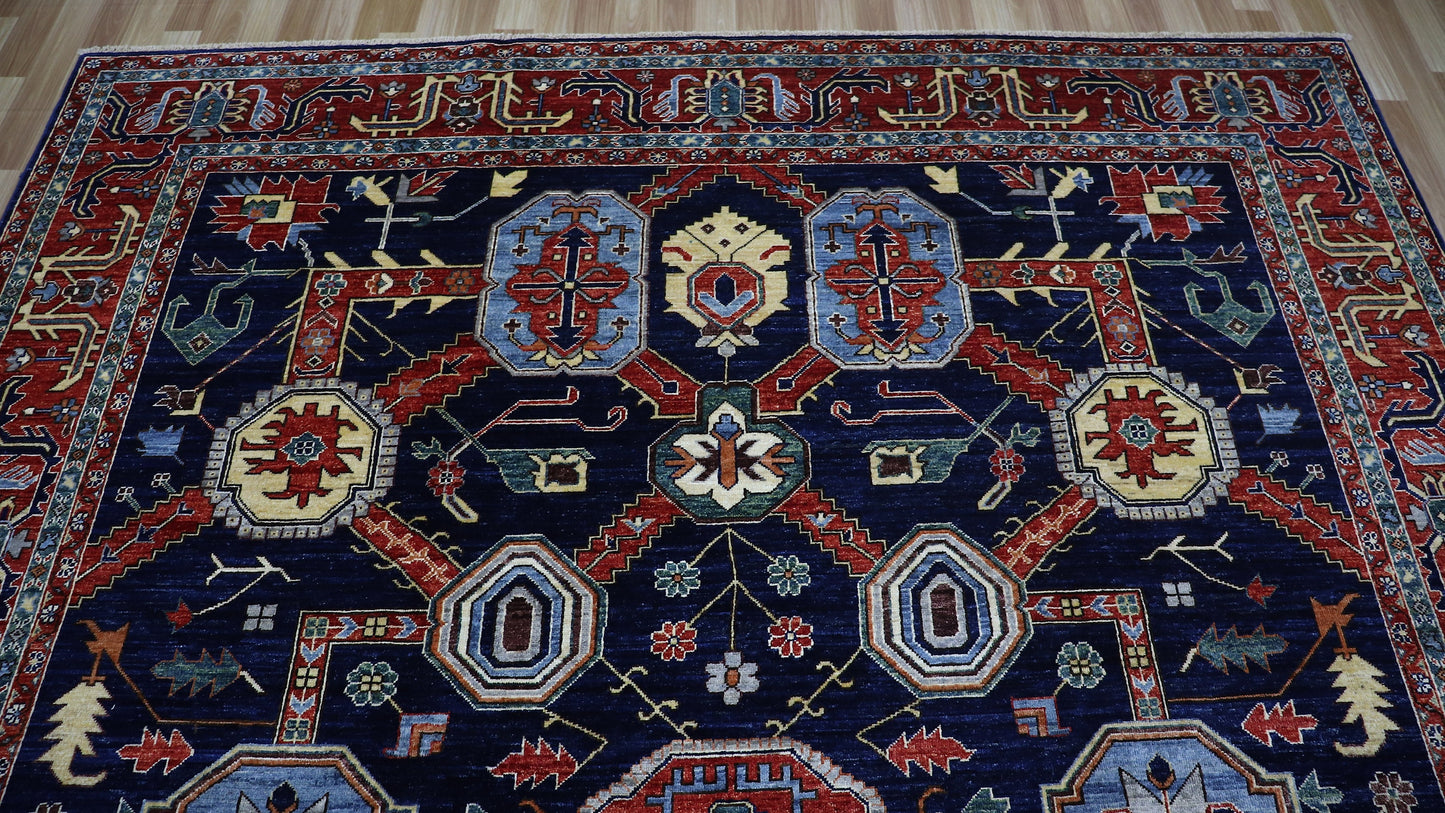 8x10 Ft Blue Oriental Area Rug, Afghan Hand Knotted Wool Traditional Rectangle Carpet, Rugs For Living Room, Bedroom Rug, Dining Table Rug