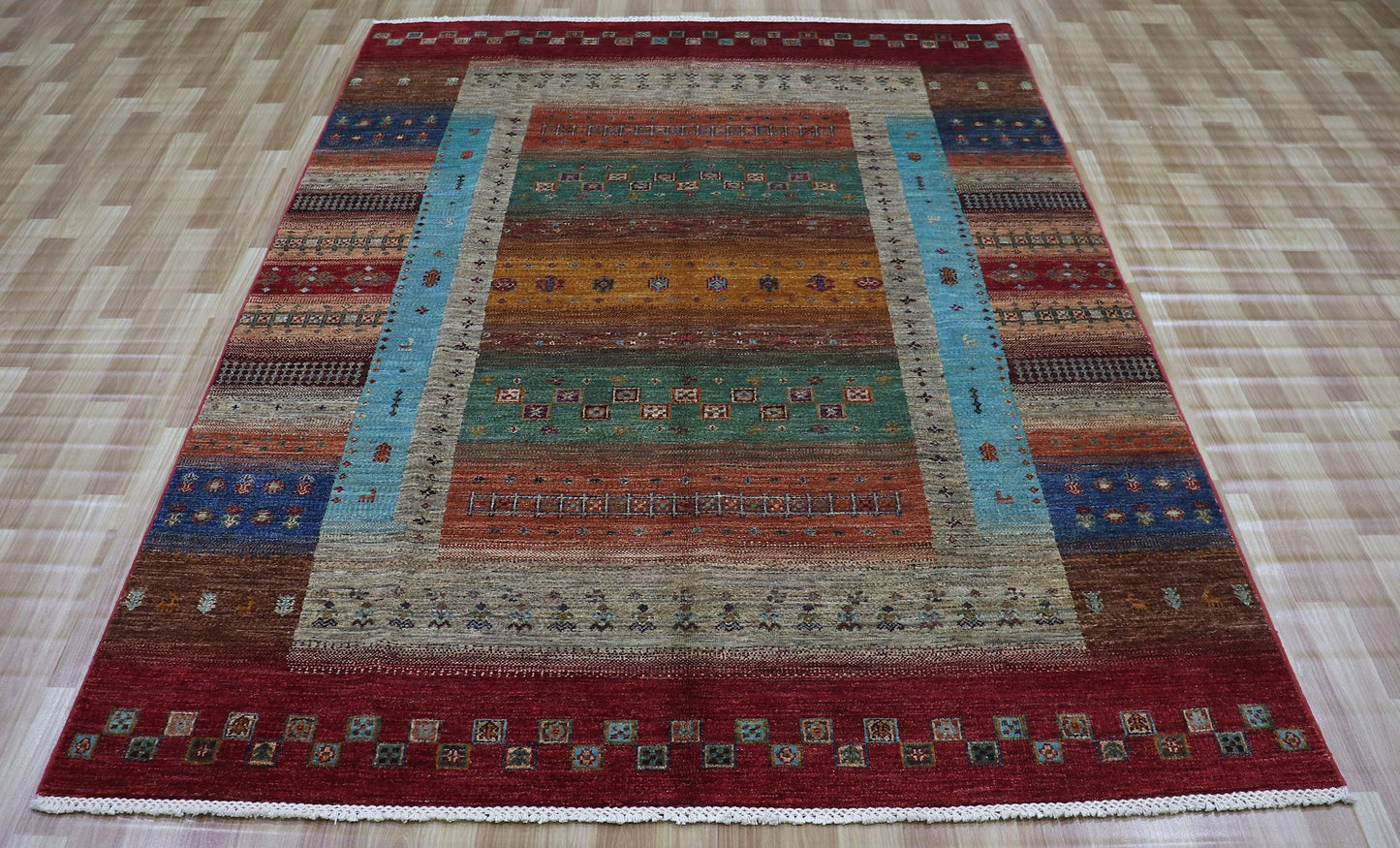 6x8 ft Gabbeh Area Rug, Colorful Afghan Hand Knotted Wool Traditional Rectangle Carpet, Rugs For Living Room, Bedroom Rug, Dining Table Rug