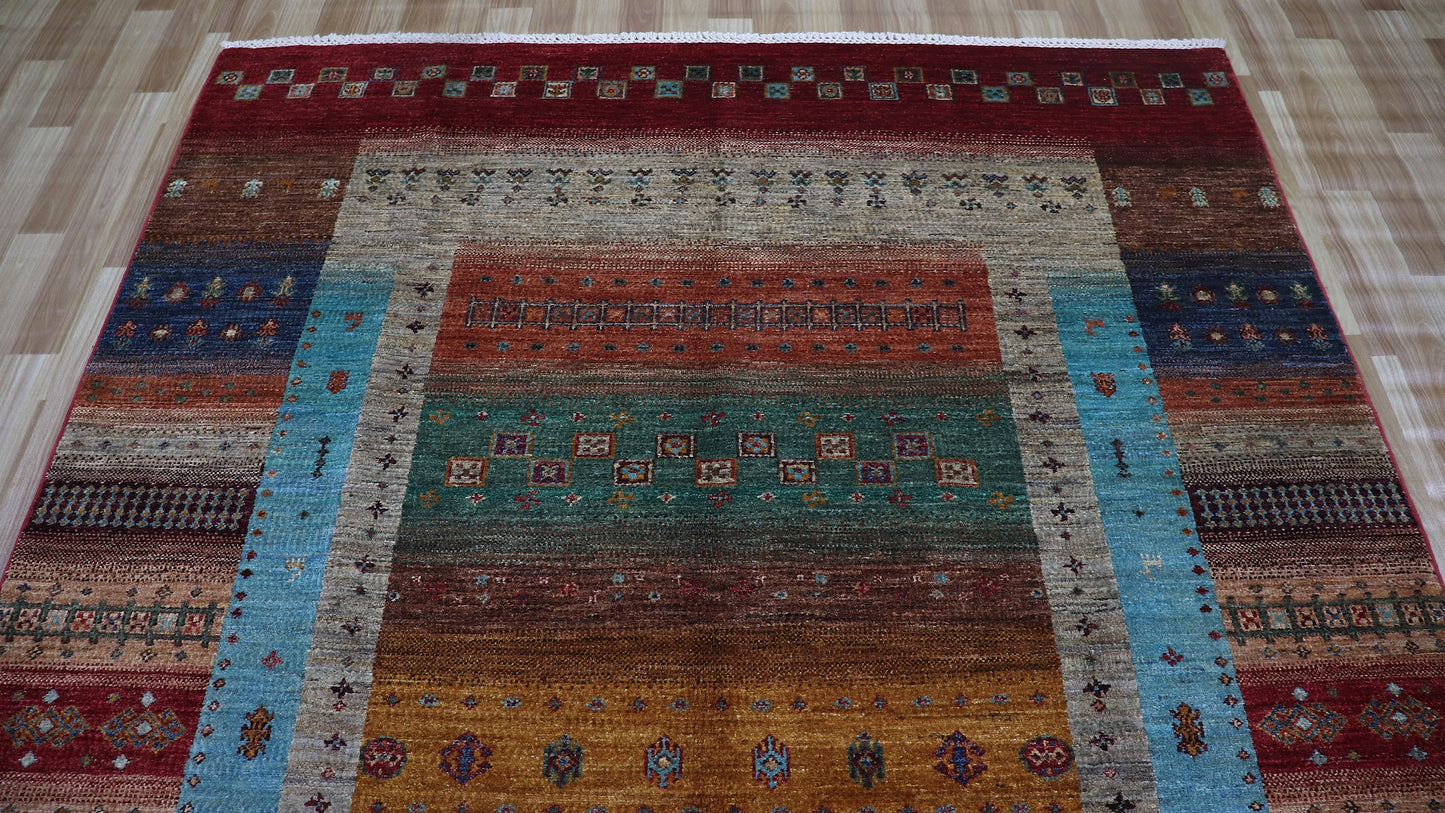 6x8 ft Gabbeh Area Rug, Colorful Afghan Hand Knotted Wool Traditional Rectangle Carpet, Rugs For Living Room, Bedroom Rug, Dining Table Rug