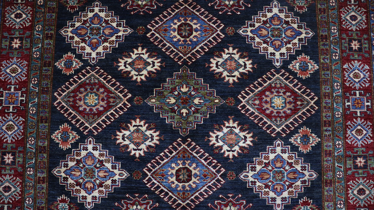 6x8 Ft Oriental Area Rug, Navy Blue Afghan Hand Knotted Wool Traditional Rectangle Carpet, Living Room Rug, Bedroom Rug, Dining Table Rug